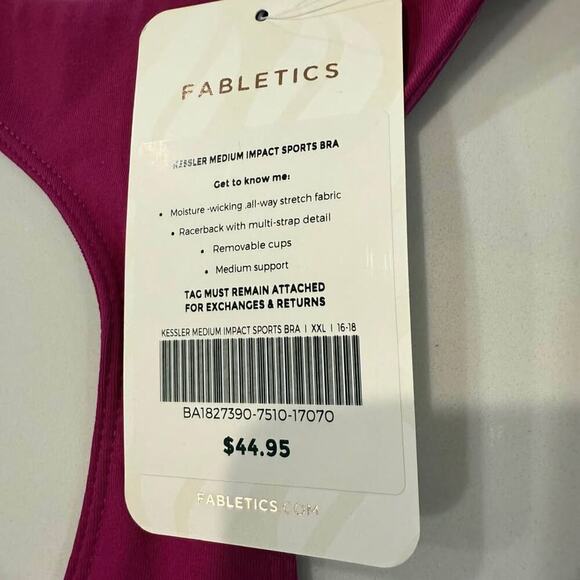Fabletics NWT Kessler Medium Impact Padded Sports Bra Purple/Pink Women's XXL - Picture 6 of 6